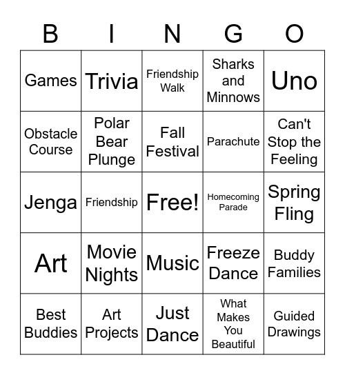 Best Buddies Bingo Card