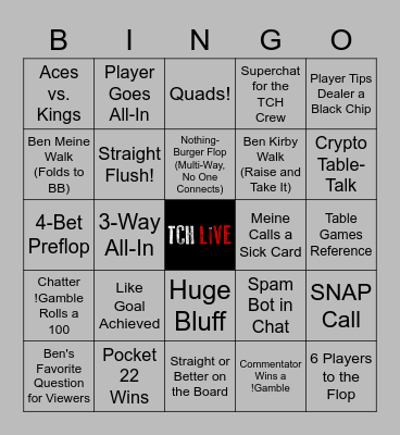Wednesday TCH LiVE! Bingo! Bingo Card