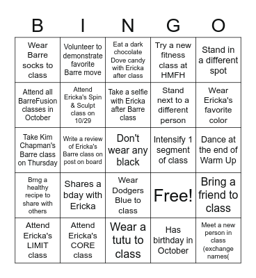 Ericka's Birthday BarreFusion Bingo Card