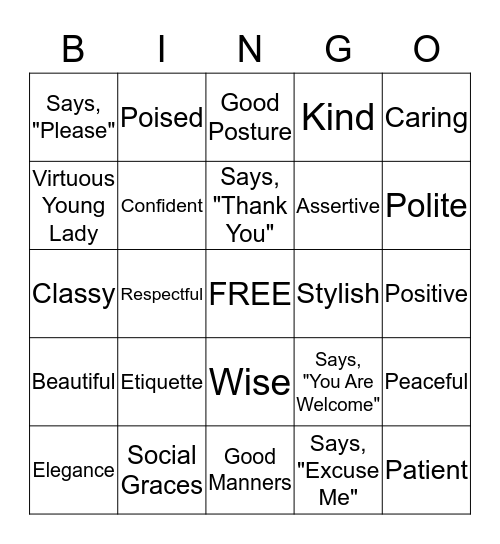 Etiquette and Manners BINGO Card