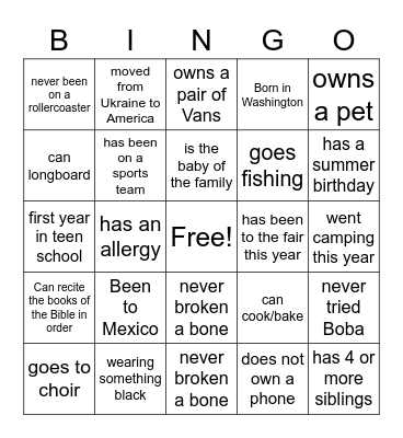 ICE BREAKER Bingo Card