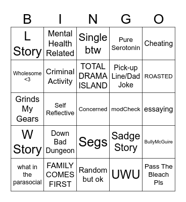 Confession Bingo Season 3 CATEGORIES v1.0!!! Bingo Card