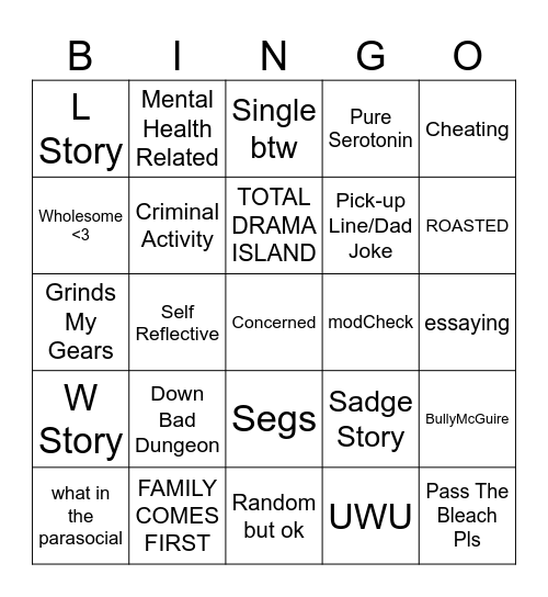 Confession Bingo Season 3 CATEGORIES v1.0!!! Bingo Card