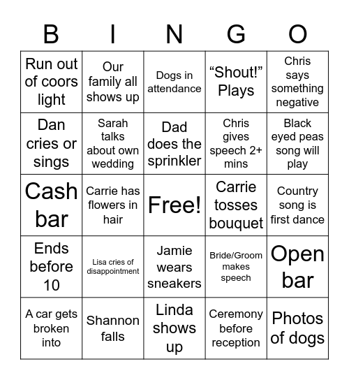 Untitled Bingo Card