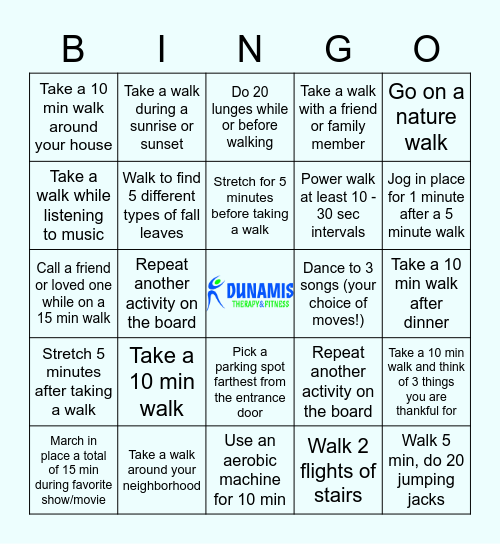 Walking Challenge Bingo Card