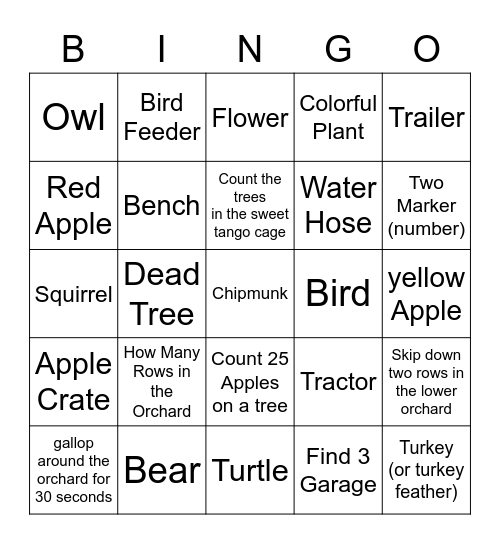 Apple Orchard Bingo Card