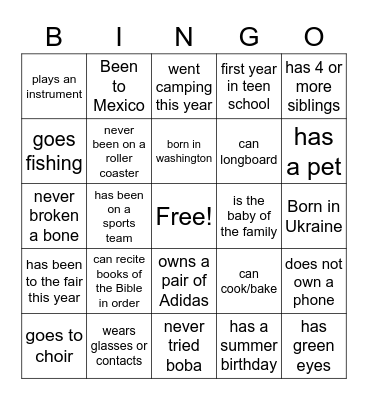 ICE BREAKER Bingo Card