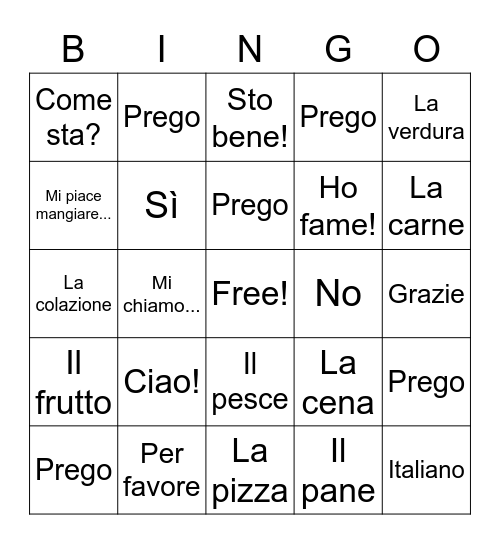 Ciao Time Bingo! Bingo Card