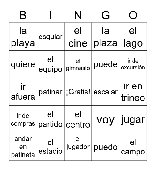 deportes y lugares Bingo Card