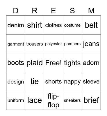 DRESS-GO Bingo Card