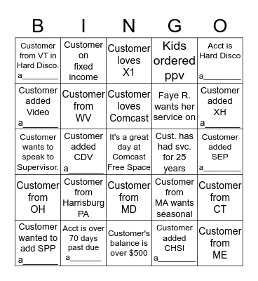 Disco Bingo (please provide acct. # for anything with a______ at the bottom) Bingo Card