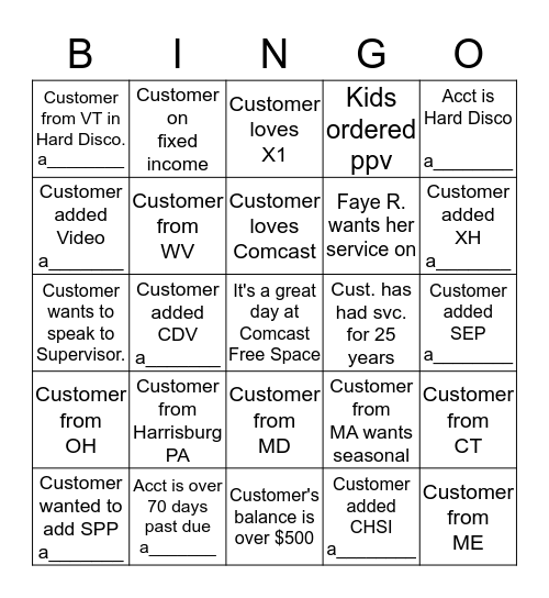 Disco Bingo (please provide acct. # for anything with a______ at the bottom) Bingo Card