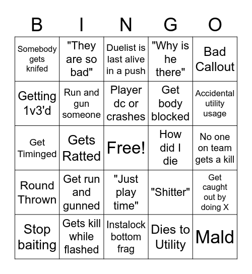 Valorant Grind Bingo Card