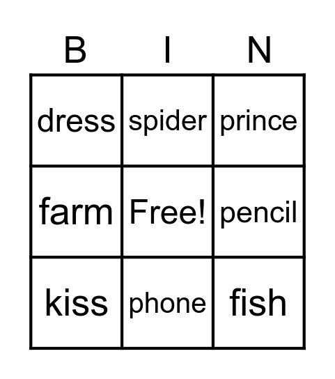 Lesson 3-Book #1 Bingo Card