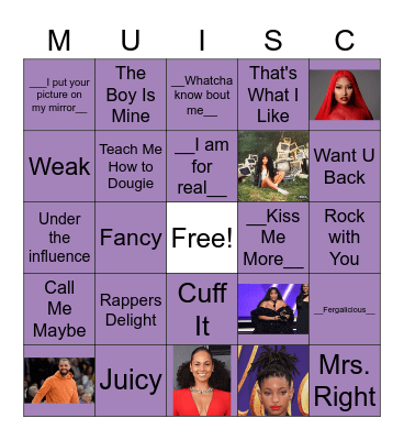 NNCW- Musical Bingo Card