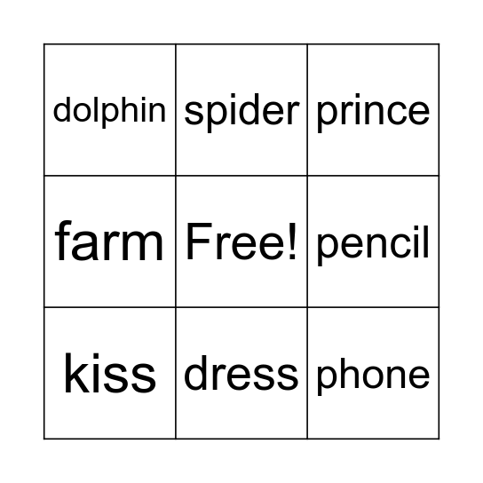 Bingo:Lesson 3-Book 1 Bingo Card