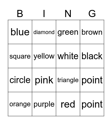 Colors and Shapes VOCAB! Bingo Card