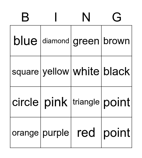 Colors and Shapes VOCAB! Bingo Card