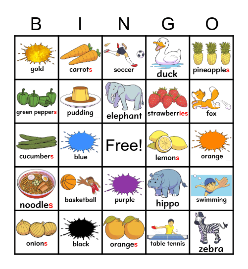 I like________. Bingo Card