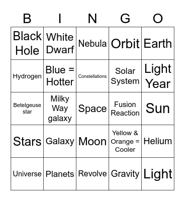 The Universe Bingo Card