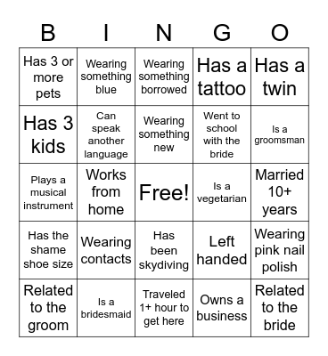 Rehearsal Dinner Bingo Card