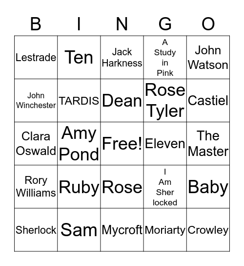 SuperWhoLock Bingo Card