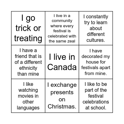 Diverse Culture Bingo Card