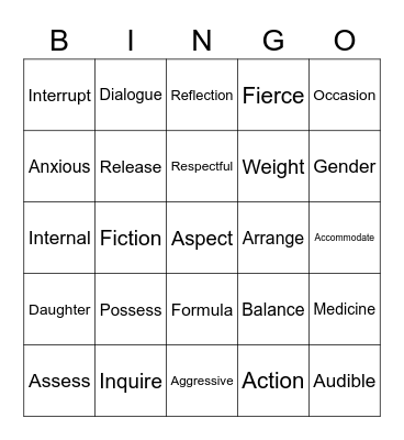 Spelling Words Bingo Card