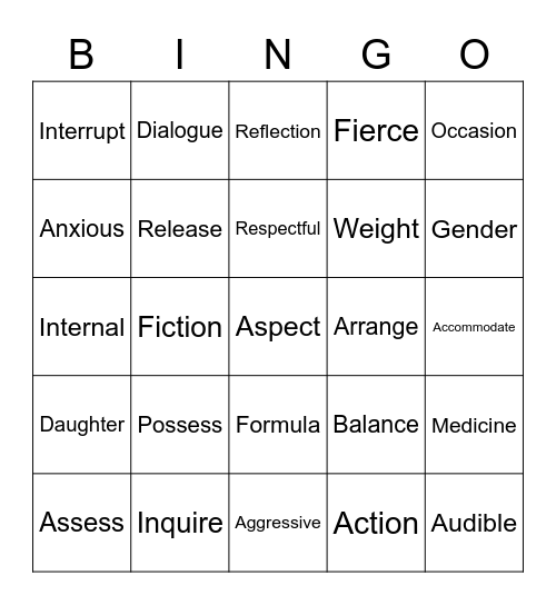 Spelling Words Bingo Card
