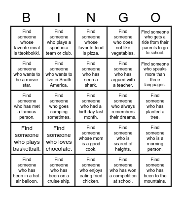 Find Someone Who Bingo Card