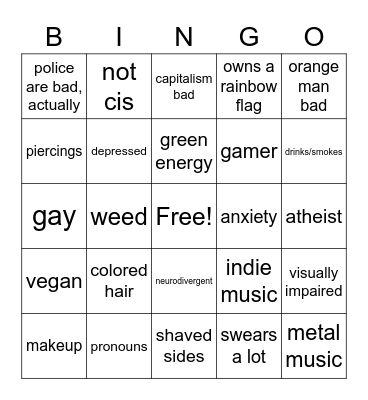 stereotypical leftist Bingo Card