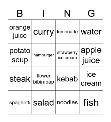 8. I'd like noodles Bingo Card