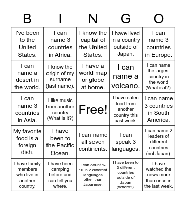 World Bingo Card