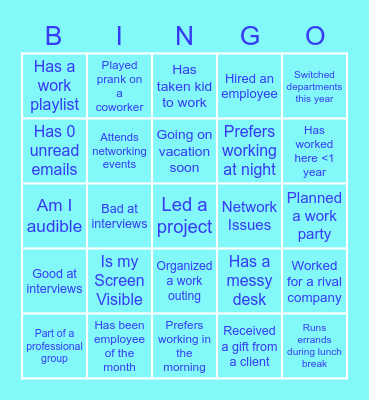 WFH Bingo!!! Bingo Card