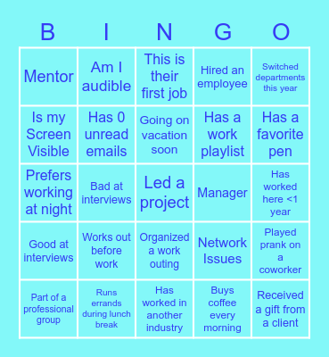 WFH Bingo!!! Bingo Card