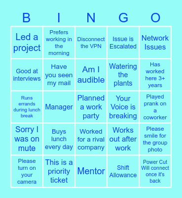 WFH Bingo!!! Bingo Card