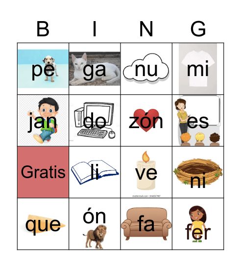 sílaba tónica Bingo Card