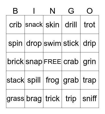 R- and S- Blends Bingo Card