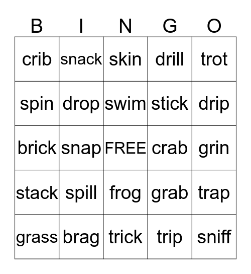 R- and S- Blends Bingo Card