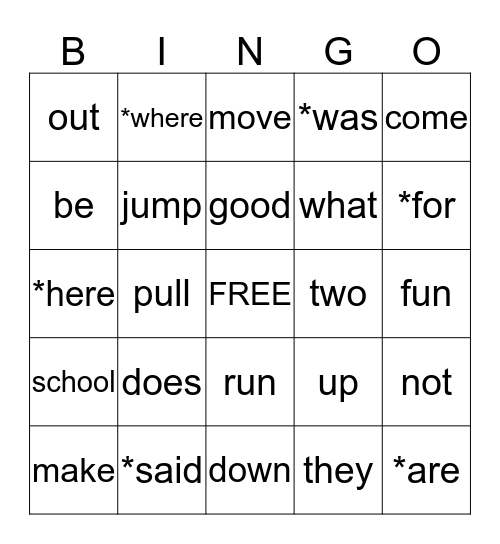 Unit 1 High-Frequency Words Bingo Card
