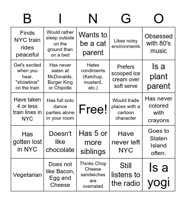 Lesson 1 Bingo Card