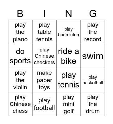 Things we can do Bingo Card