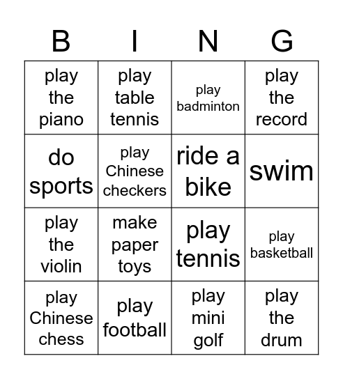Things we can do Bingo Card