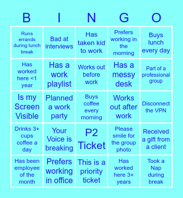 WFH BINGO!!! Bingo Card