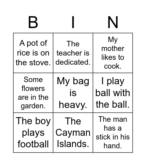 Noun Phrases in Apposition Bingo Card