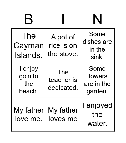 Noun Phrases in Apposition Bingo Card