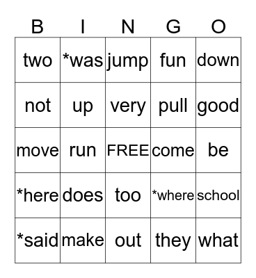 Unit 1 High-Frequency Words Bingo Card