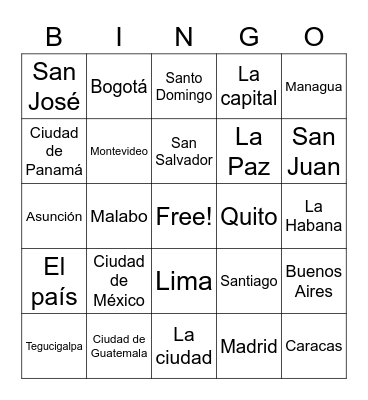 Spanish Speaking Capitals Bingo Card
