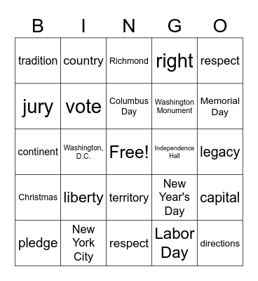 Unit 1 Review Bingo Card