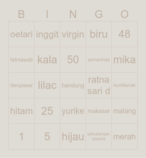 tara Bingo Card